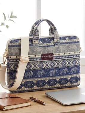 Canvaslove EUC Blue Tribal Print
Laptop Bag Crossbody or Briefcase 
Many pockets